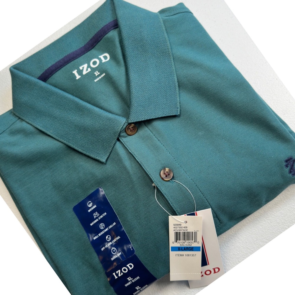 IZOD Mens Polo Shirt Balsam Green Pique Performance Golf Short Sleeve XL NWT